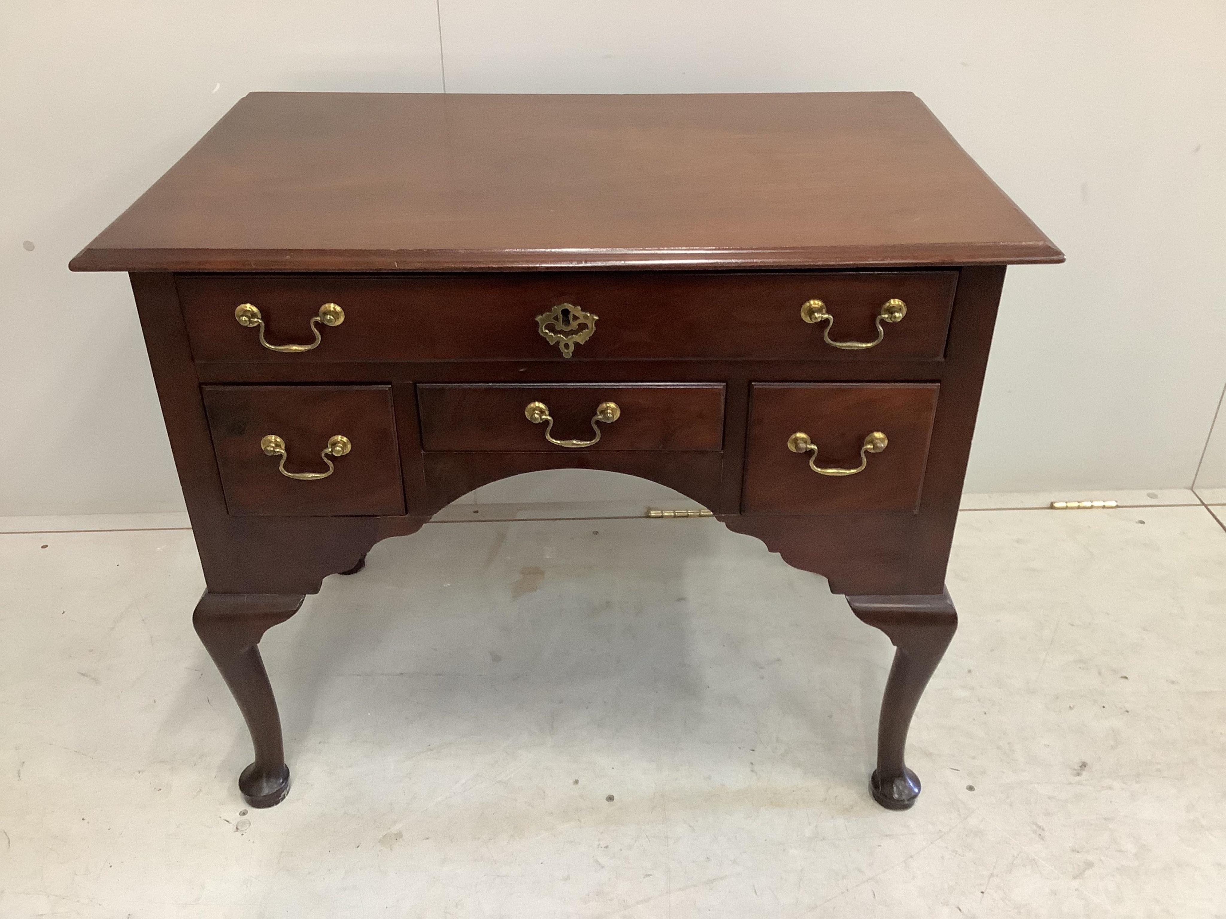 A George III mahogany lowboy, width 84cm, depth 52cm, height 71cm. Condition - fair to good